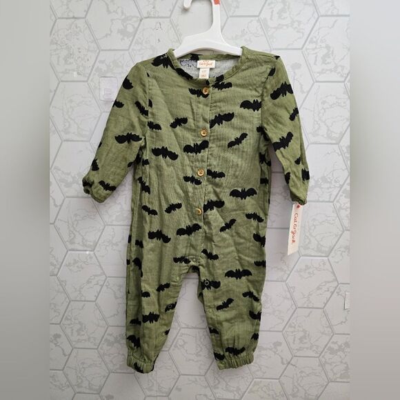 New Green Baby Halloween Gauze 100% cotton Bat Long Sleeve Romper,  Cat & Jack - Picture 5 of 8